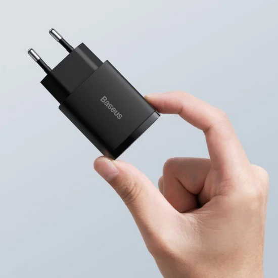 Baseus - Компактно зарядно за стена (CCXJ-B01) - USB-C, PD, 20W, USB-A, QC, 3A - Черно