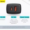 Baseus - Компактно зарядно за стена (CCXJ-B01) - USB-C, PD, 20W, USB-A, QC, 3A - Черно