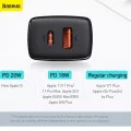 Baseus - Компактно зарядно за стена (CCXJ-B01) - USB-C, PD, 20W, USB-A, QC, 3A - Черно