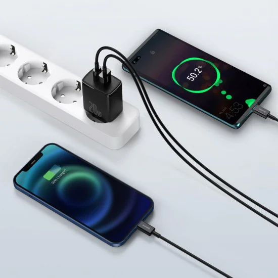 Baseus - Компактно зарядно за стена (CCXJ-B01) - USB-C, PD, 20W, USB-A, QC, 3A - Черно