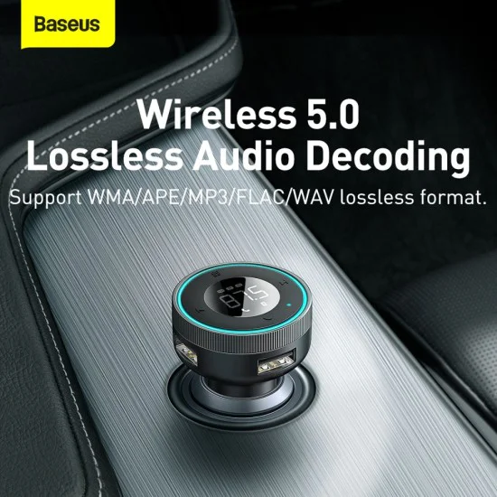 Baseus - FM модулатор и зарядно за кола Enjoy (CCLH-01) - USB-A, 3.4A с LED дисплей - черен