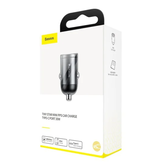 Зарядно за кола тип C, бързо зареждане, 30 W - Baseus Tiny Star Mini (C00035000817-Z2/VCHX-B0G) - Космическо сиво