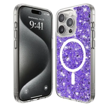 Калъф за iPhone 15 Pro - Sparkly Glitter MagSafe - Лилав