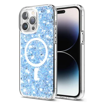 Калъф за iPhone 14 Pro - Sparkly Glitter MagSafe - Син