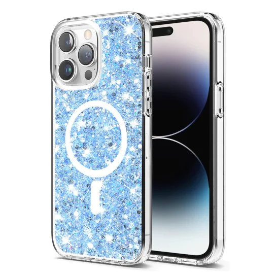 Калъф за iPhone 14 Pro - Sparkly Glitter MagSafe - Син