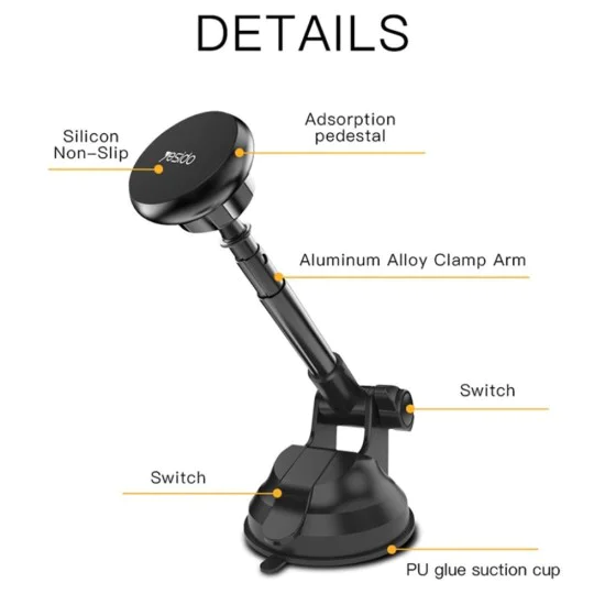 Автоматичен магнитен държач за телефон - Yesido Extendable Arm (C41) - черен