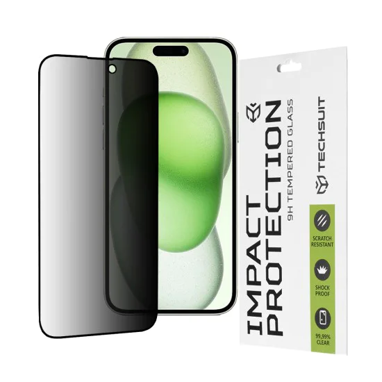 Протектор за iPhone 15 Plus / iPhone 16 Plus - 111D Privacy Full Glue - Черен