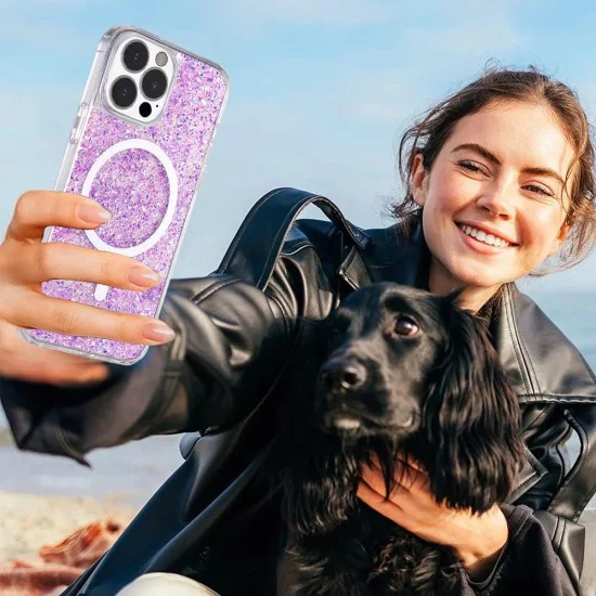 Калъф за iPhone 16 Plus - Sparkly Glitter MagSafe - Лилав