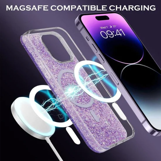 Калъф за iPhone 16 Plus - Sparkly Glitter MagSafe - Лилав