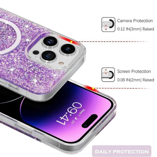 Калъф за iPhone 16 Plus - Sparkly Glitter MagSafe - Лилав