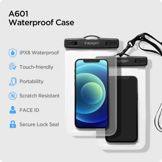Универсален калъф за телефон (комплект от 2) - Spigen Waterproof Case A601 - Прозрачен