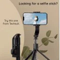 Селфи стик Gimbal с дистанционно управление и LED светлина, режим на заспиване, 76 см - (C06) - черен
