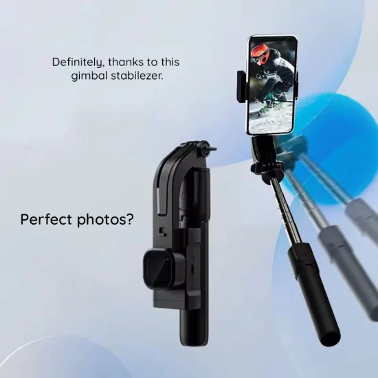 Селфи стик Gimbal с дистанционно управление и LED светлина, режим на заспиване, 76 см - (C06) - черен
