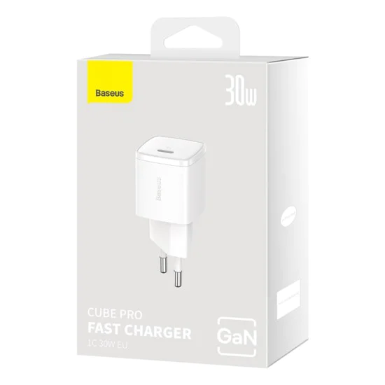 Char charger EU Type-C, 30W - Baseus Cube Pro (CCXF000302) - Бял