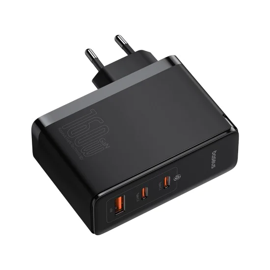 3в1 EU зарядно устройство, 160 W, кабел Type-C - Baseus GaN5 Pro Digital (P10110825113113-00) - черно