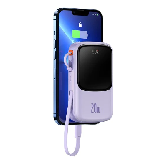 Външна батерия 2x Lightning, Type-C, USB, 20000mAh, 20W - Baseus Qpow Pro (PPQD030005) - лилав