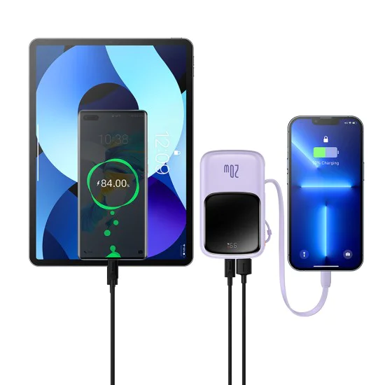 Външна батерия 2x Lightning, Type-C, USB, 20000mAh, 20W - Baseus Qpow Pro (PPQD030005) - лилав