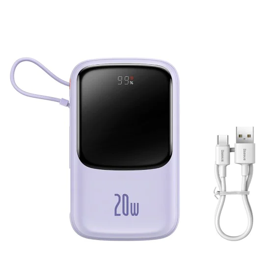 Външна батерия 2x Lightning, Type-C, USB, 20000mAh, 20W - Baseus Qpow Pro (PPQD030005) - лилав