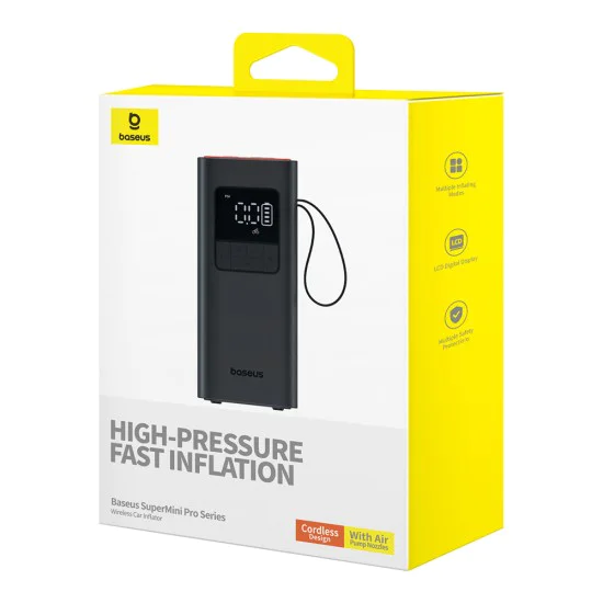Електрическа помпа с дисплей, кабел, 4000 mAh - Baseus Super Mini Pro (C11159300111-00) - Черен