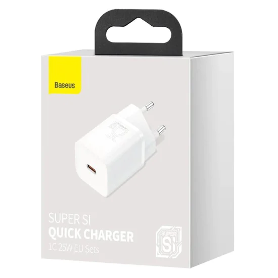 Зарядно устройство Priza, USB-C, 25W - Baseus Super Si 1C (CCSP020102) - Бяло