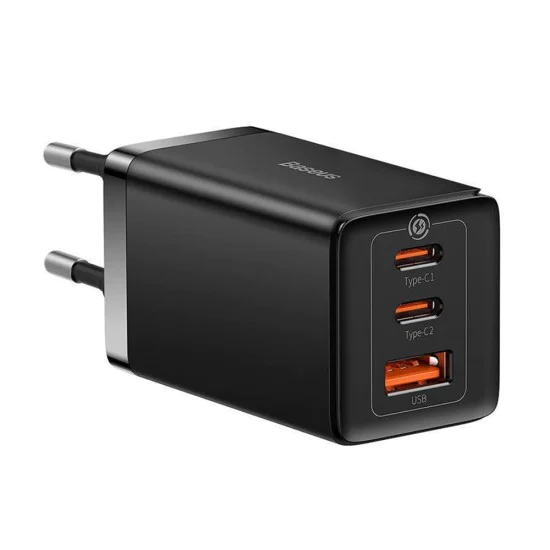 EU Charger 3in1, 65W, Type-C кабел - Baseus GaN5 Pro (CCGP120201) - черен