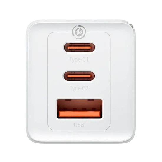 3в1 ЕС зарядно устройство, 65 W, кабел Type-C - Baseus GaN5 Pro (CCGP120202) - бял