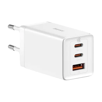 3в1 ЕС зарядно устройство, 65 W, кабел Type-C - Baseus GaN5 Pro (CCGP120202) - бял