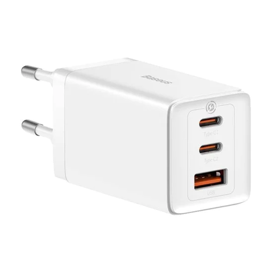 3в1 ЕС зарядно устройство, 65 W, кабел Type-C - Baseus GaN5 Pro (CCGP120202) - бял