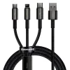 Baseus - Кабел за данни Tugsten Gold 3в1 (CAMLTWJ-01) - USB към Type-C, Lightning, Micro-USB 3.5A, 1.5м - Черен