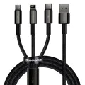 Baseus - Кабел за данни Tugsten Gold 3в1 (CAMLTWJ-01) - USB към Type-C, Lightning, Micro-USB 3.5A, 1.5м - Черен