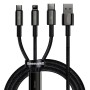 Baseus - Кабел за данни Tugsten Gold 3в1 (CAMLTWJ-01) - USB към Type-C, Lightning, Micro-USB 3.5A, 1.5м - Черен