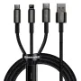 Baseus - Кабел за данни Tugsten Gold 3в1 (CAMLTWJ-01) - USB към Type-C, Lightning, Micro-USB 3.5A, 1.5м - Черен
