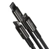 Baseus - Кабел за данни Tugsten Gold 3в1 (CAMLTWJ-01) - USB към Type-C, Lightning, Micro-USB 3.5A, 1.5м - Черен