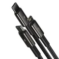 Baseus - Кабел за данни Tugsten Gold 3в1 (CAMLTWJ-01) - USB към Type-C, Lightning, Micro-USB 3.5A, 1.5м - Черен