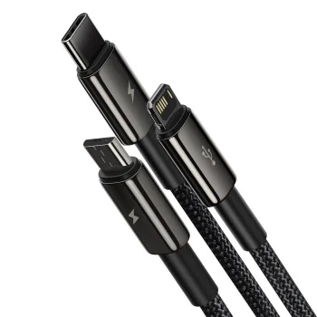 Baseus - Кабел за данни Tugsten Gold 3в1 (CAMLTWJ-01) - USB към Type-C, Lightning, Micro-USB 3.5A, 1.5м - Черен