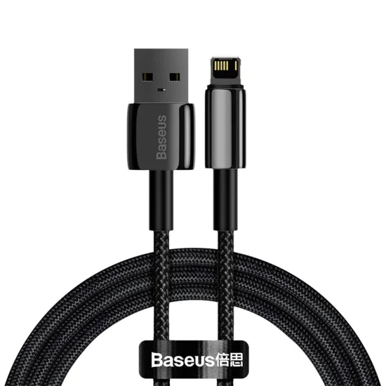 Baseus - Кабел за данни Tugsten Gold (CALWJ-01) - USB към Lightning, 2.4A, 1m - Черен