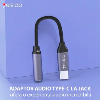 Аудио адаптер Type-C към жак адаптерен кабел - Yesido (YAU19) - черен