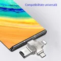 Четец на карти MicroSD + USB адаптер, Type-C, Lightning, Micro-USB - Yesido (GS13) - Сребрист