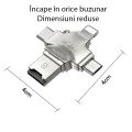 Четец на карти MicroSD + USB адаптер, Type-C, Lightning, Micro-USB - Yesido (GS13) - Сребрист