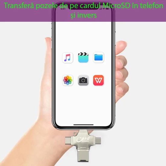 Четец на карти MicroSD + USB адаптер, Type-C, Lightning, Micro-USB - Yesido (GS13) - Сребрист