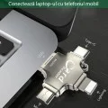 Четец на карти MicroSD + USB адаптер, Type-C, Lightning, Micro-USB - Yesido (GS13) - Сребрист