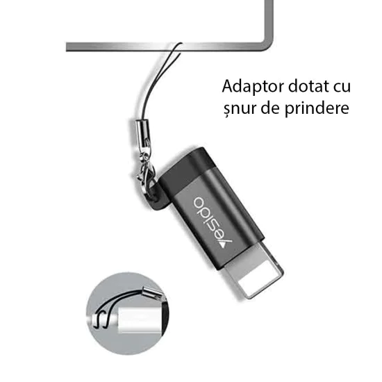Lightning to Micro-USB 480Mbps OTG адаптер - Yesido (GS05) - черен