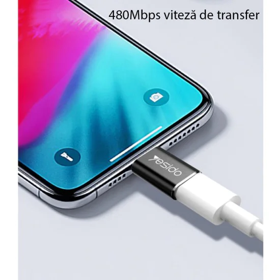 Lightning to Micro-USB 480Mbps OTG адаптер - Yesido (GS05) - черен