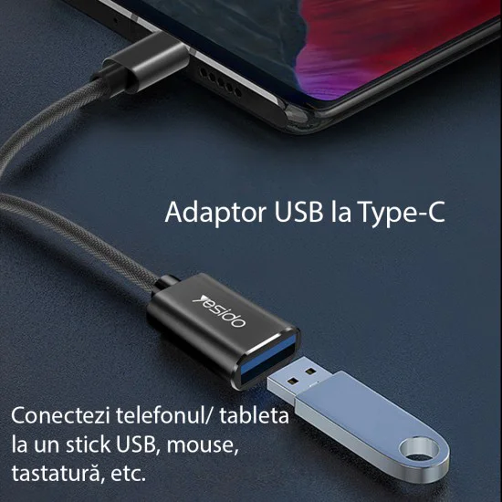 Преходен кабел Type-C към USB 2.0, OTG - Yesido (GS01) - Черен