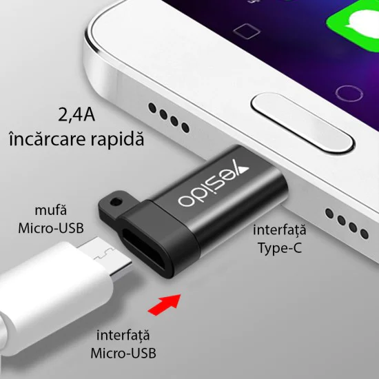 Micro-USB към Type-C 480Mbps OTG адаптер - Yesido (GS04) - черен