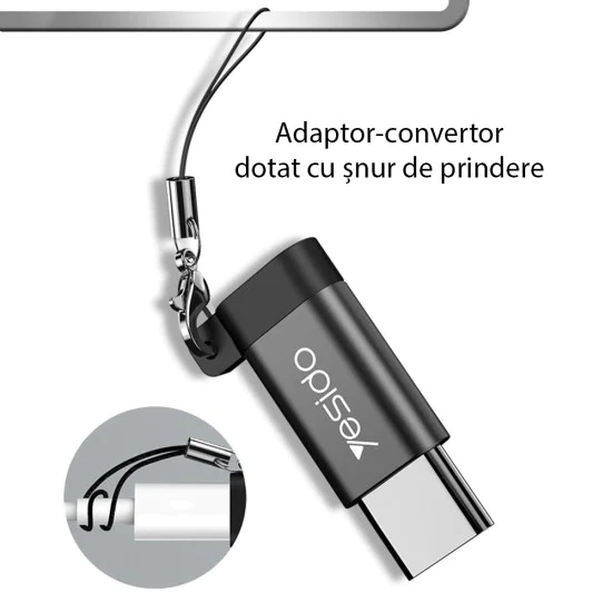 Micro-USB към Type-C 480Mbps OTG адаптер - Yesido (GS04) - черен