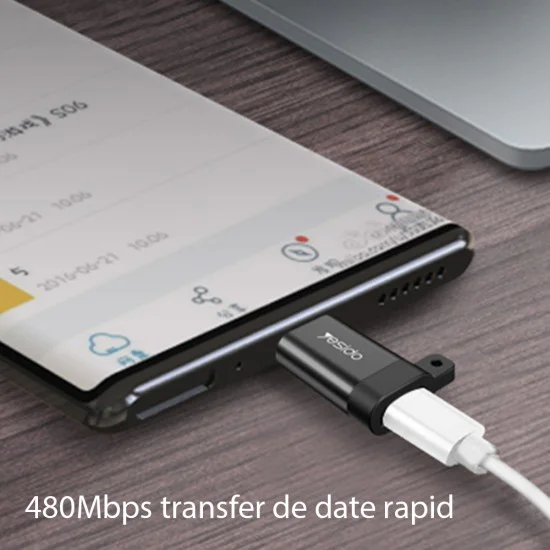 Micro-USB към Type-C 480Mbps OTG адаптер - Yesido (GS04) - черен
