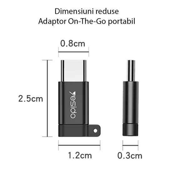 Micro-USB към Type-C 480Mbps OTG адаптер - Yesido (GS04) - черен