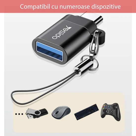 OTG Type-C към USB 3.0 5Gbps адаптер - Yesido (GS06) - черен