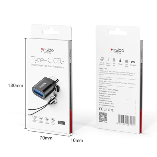 OTG Type-C към USB 3.0 5Gbps адаптер - Yesido (GS06) - черен